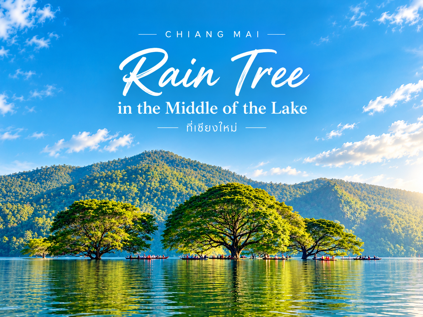 Rain tree standing alone in a lake north of Chiang Mai